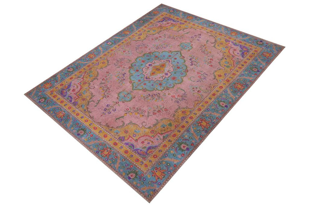 handmade Vintage Tabriz Pink Blue Hand Knotted RECTANGLE 100% WOOL area rug 9X12
