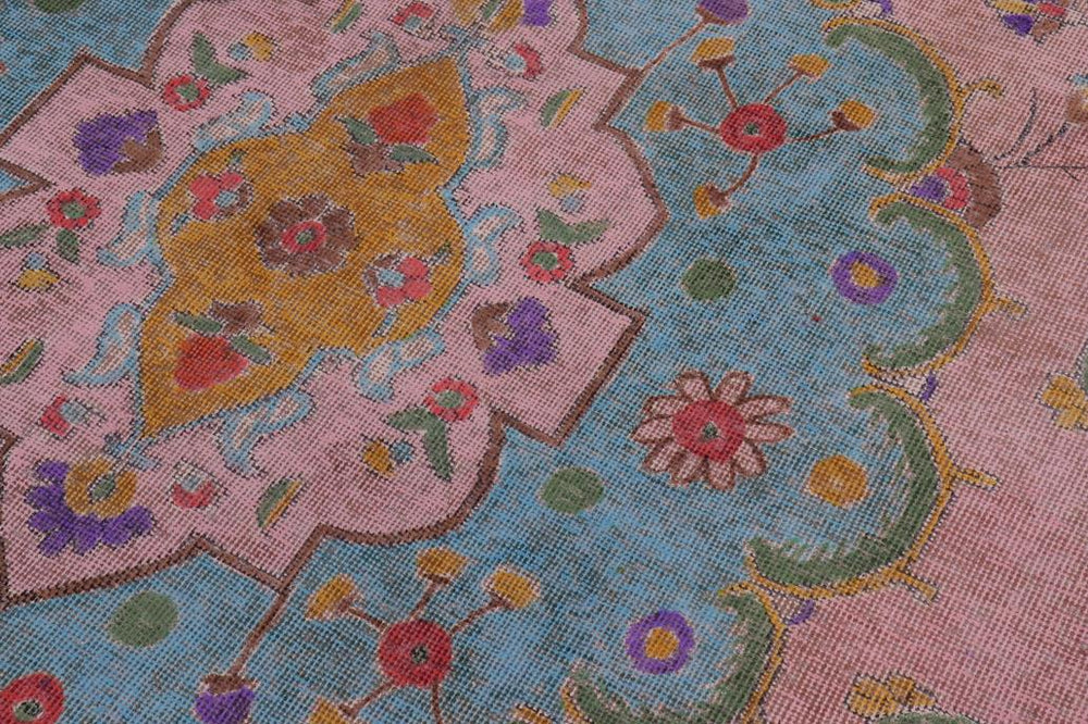 handmade Vintage Tabriz Pink Blue Hand Knotted RECTANGLE 100% WOOL area rug 9X12