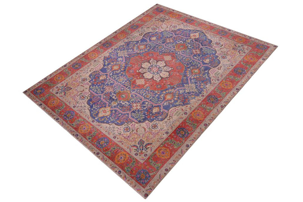 handmade Vintage Tabriz Blue Red Hand Knotted RECTANGLE 100% WOOL area rug 9X13