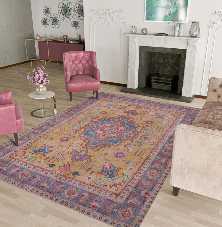 handmade Vintage Tabriz Yellow Gray Hand Knotted RECTANGLE 100% WOOL area rug 9X12