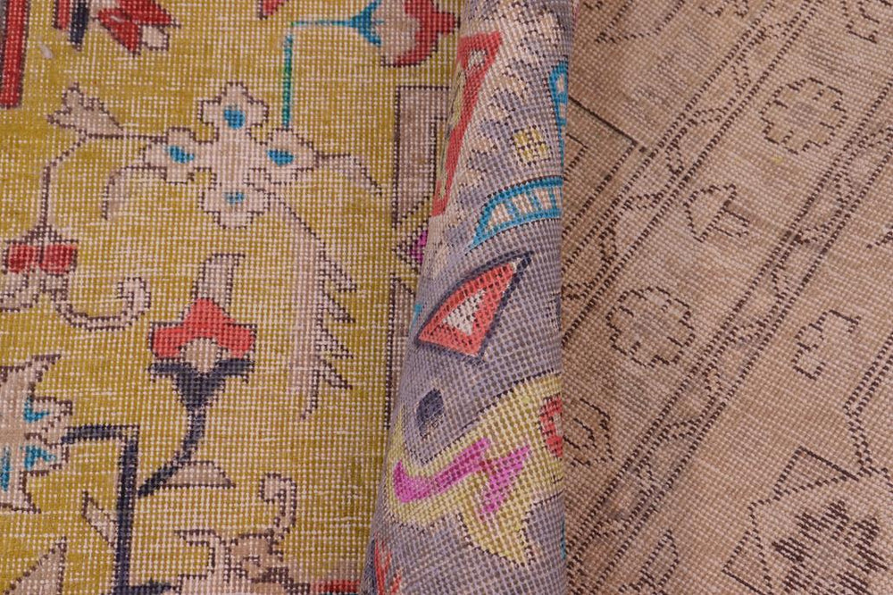 handmade Vintage Tabriz Yellow Gray Hand Knotted RECTANGLE 100% WOOL area rug 9X12