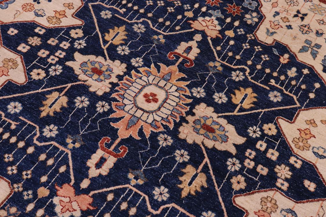 handmade Traditional Kafkaz Beige Blue Hand Knotted RECTANGLE 100% WOOL area rug 10 x 13