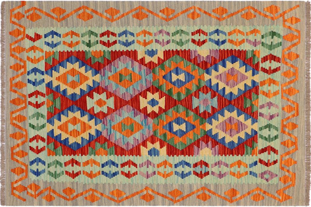 Flat Weave Kilim, Antique, Navaho, Vintage, Handmade, Geometric Kilim Rust Gray Hand-Woven Rectangle 100% Wool Area Rug 4 x 5