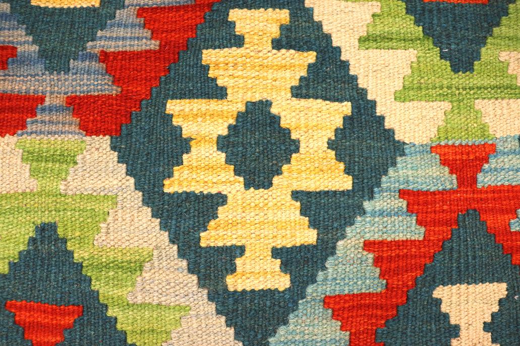 Flat Weave Kilim, Antique, Navaho, Vintage, Handmade, Geometric Kilim Green Rust Hand-Woven Rectangle 100% Wool Area Rug 3 x 5