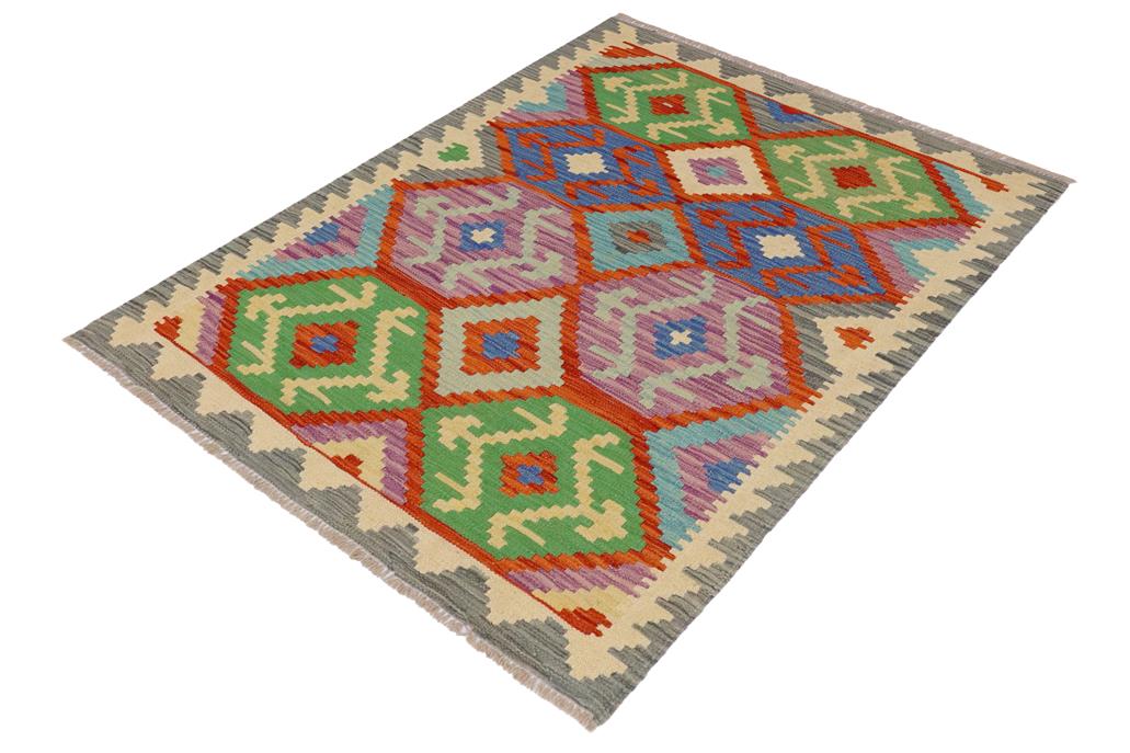 Flat Weave Kilim, Antique, Navaho, Vintage, Handmade, Geometric Kilim Rust Gray Hand-Woven Rectangle 100% Wool Area Rug 3 x 5