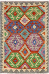 Flat Weave Kilim Antique Navaho Vintage handmade Geometric Kilim Rust Gray Hand-Woven Rectangle 100% Wool Area Rug 3x5