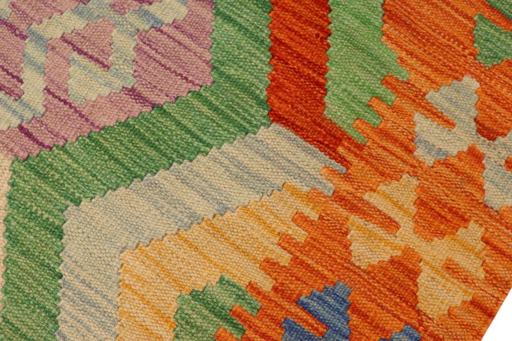 Flat Weave Kilim, Antique, Navaho, Vintage, Handmade, Geometric Kilim Rust Blue Hand-Woven Rectangle 100% Wool Area Rug 3 x 5