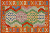 handmade Geometric Kilim Rust Blue Hand-Woven RECTANGLE 100% WOOL area rug 3' x 5'
