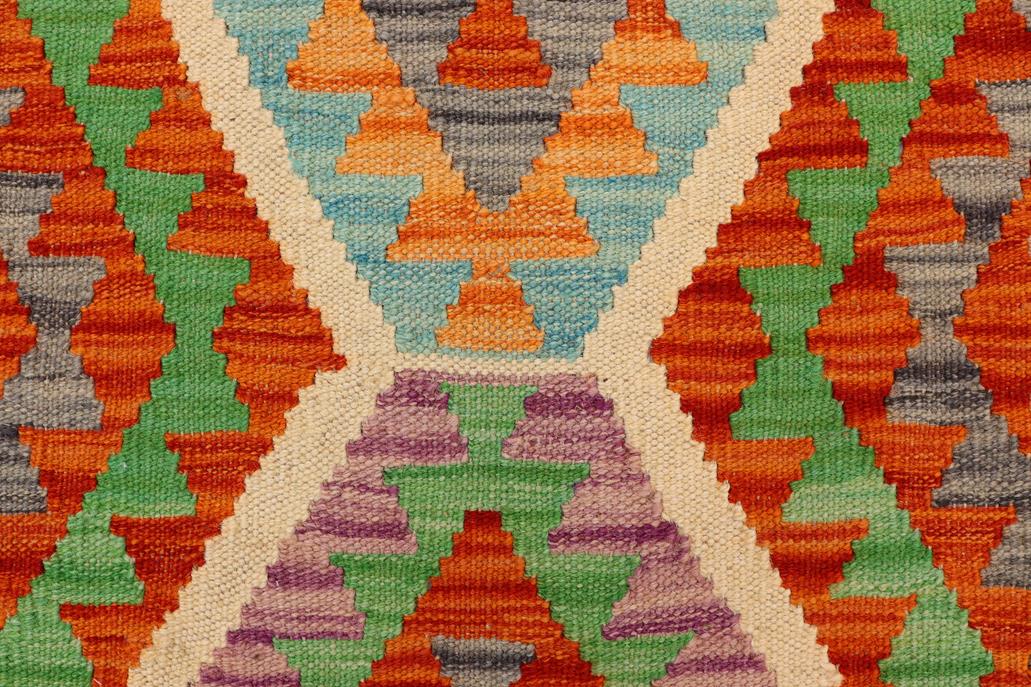 Flat Weave Kilim, Antique, Navaho, Vintage, Handmade, Geometric Kilim Rust Green Hand-Woven Rectangle 100% Wool Area Rug 4 x 5