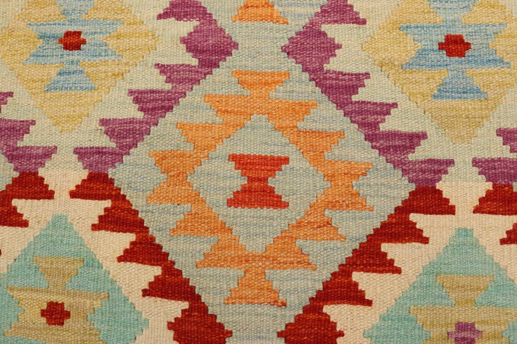 Flat Weave Kilim, Antique, Navaho, Vintage, Handmade, Geometric Kilim Blue Rust Hand-Woven Rectangle 100% Wool Area Rug 3 x 5