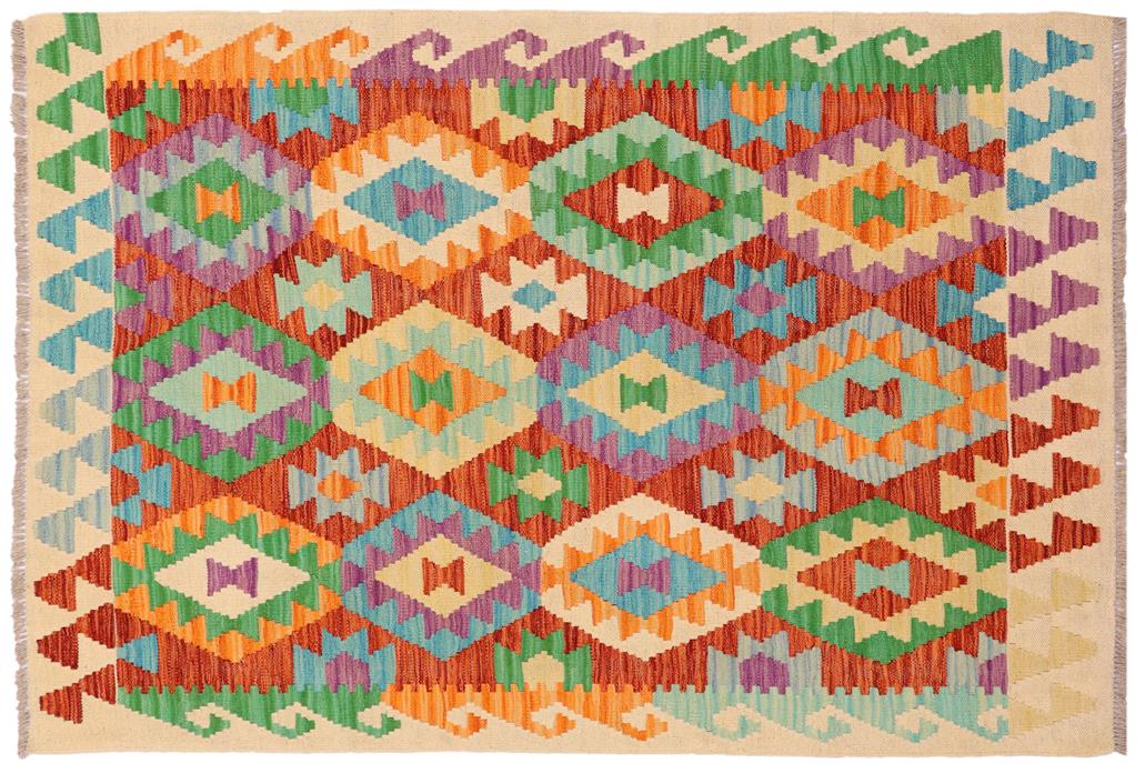 Flat Weave Kilim, Antique, Navaho, Vintage, Handmade, Geometric Kilim Rust Beige Hand-Woven Rectangle 100% Wool Area Rug 4 x 6