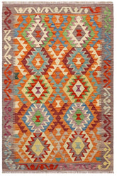 Flat Weave Kilim Antique Navaho Vintage handmade Geometric Kilim Rust Purple Hand-Woven Rectangle 100% Wool Area Rug 4x5