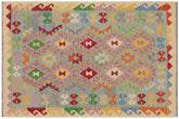 handmade Geometric Kilim Blue Beige Hand-Woven RECTANGLE 100% WOOL area rug 4 x 6
