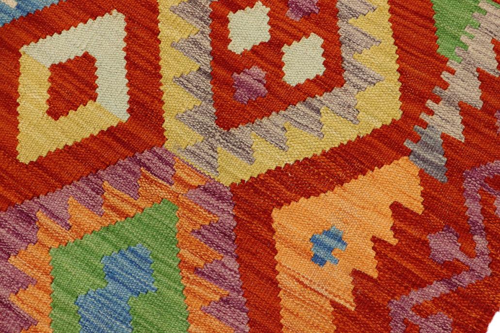 Flat Weave Kilim, Antique, Navaho, Vintage, Handmade, Geometric Kilim Rust Blue Hand-Woven Rectangle 100% Wool Area Rug 3 x 5