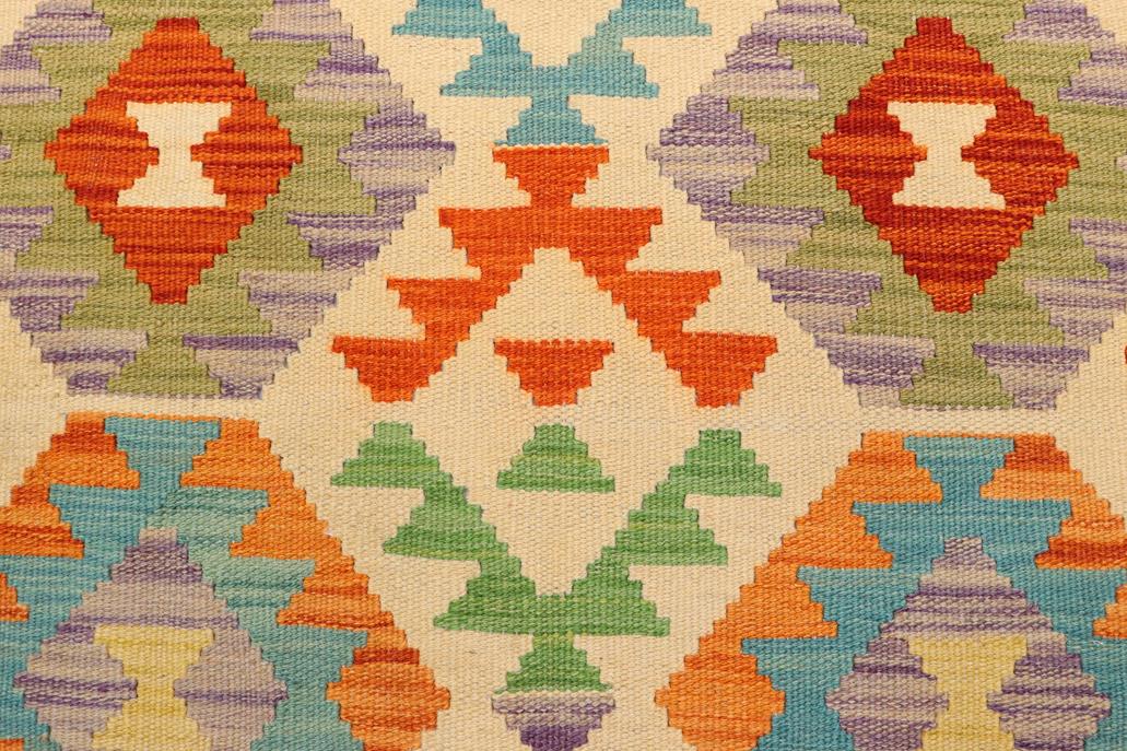 Flat Weave Kilim, Antique, Navaho, Vintage, Handmade, Geometric Kilim Beige Blue Hand-Woven Rectangle 100% Wool Area Rug 3 x 5