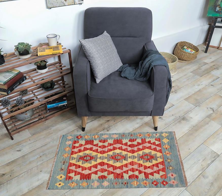 Flat Weave Kilim, Antique, Navaho, Vintage, Handmade, Geometric Kilim Red Blue Hand-Woven Rectangle 100% Wool Area Rug 2 x 2