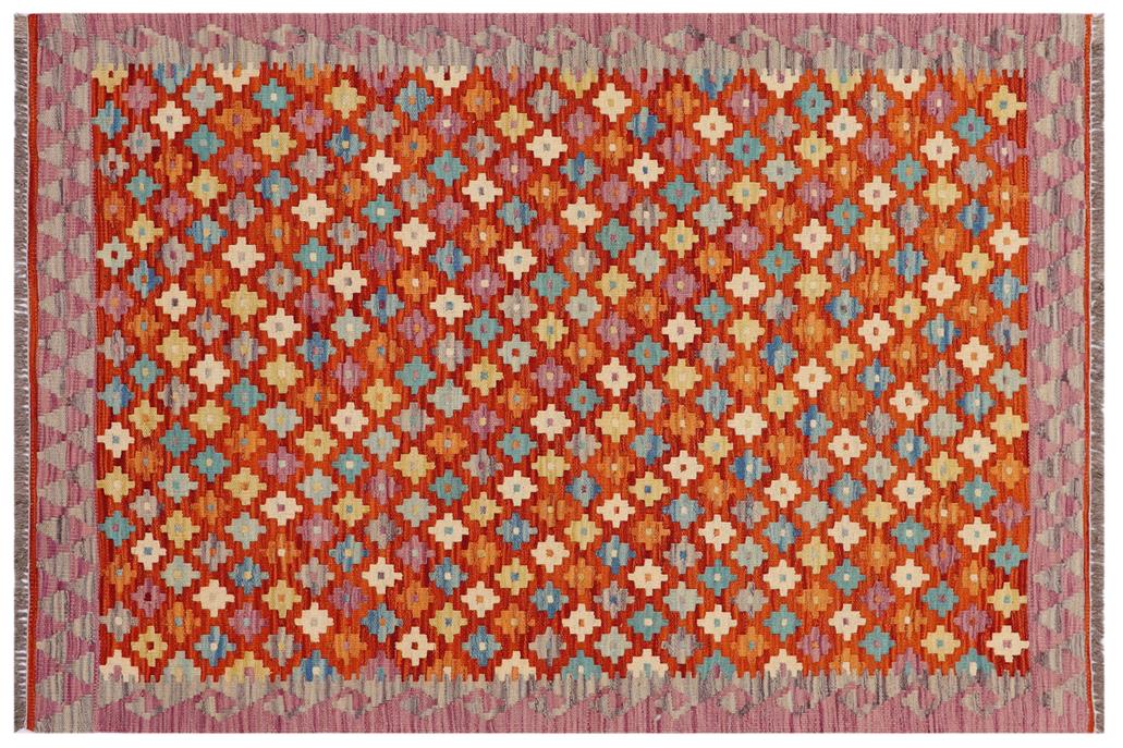 Flat Weave Kilim, Antique, Navaho, Vintage, Handmade, Modern Kilim Rust Purple Hand-Woven Rectangle 100% Wool Area Rug 3 x 5