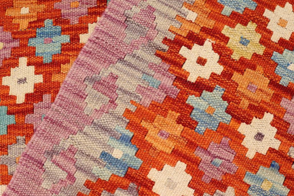 Flat Weave Kilim, Antique, Navaho, Vintage, Handmade, Modern Kilim Rust Purple Hand-Woven Rectangle 100% Wool Area Rug 3 x 5