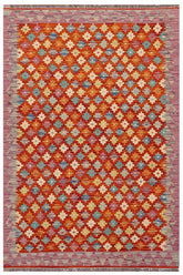 Flat Weave Kilim Antique Navaho Vintage handmade Modern Kilim Rust Purple Hand-Woven Rectangle 100% Wool Area Rug 3x5