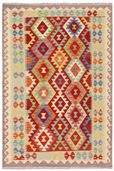 Flat Weave Kilim Antique Navaho Vintage handmade Geometric Kilim Rust Blue Hand-Woven Rectangle 100% Wool Area Rug 4x6