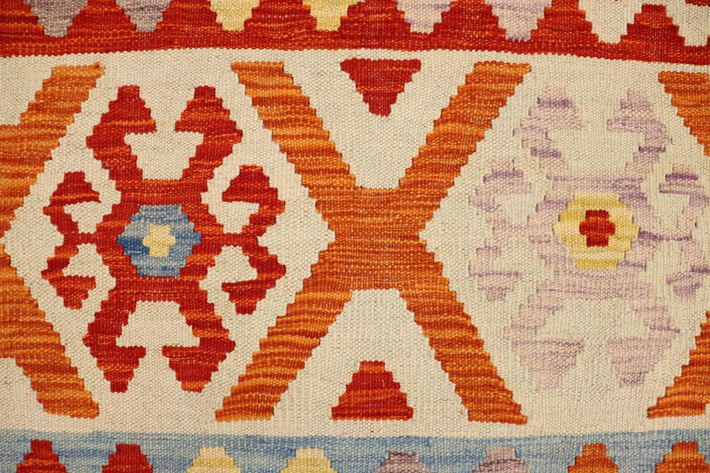 Flat Weave Kilim, Antique, Navaho, Vintage, Handmade, Geometric Kilim Rust Blue Hand-Woven Rectangle 100% Wool Area Rug 3 x 4
