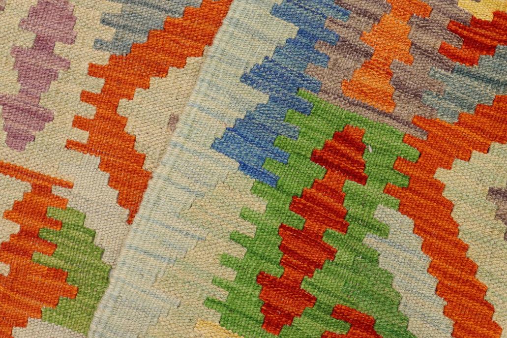 Flat Weave Kilim, Antique, Navaho, Vintage, Handmade, Geometric Kilim Orange Blue Hand-Woven Runner 100% Wool Area Rug 3 x 10