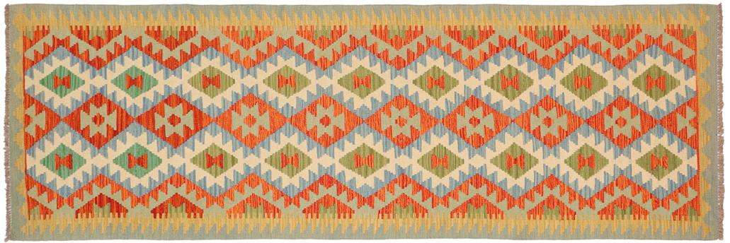 Flat Weave Kilim, Antique, Navaho, Vintage, Handmade, Geometric Kilim Rust Blue Hand-Woven Runner 100% Wool Area Rug 3 x 10