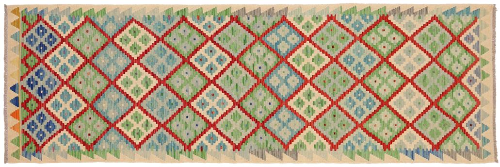 Flat Weave Kilim, Antique, Navaho, Vintage, Handmade, Geometric Kilim Red Blue Hand-Woven Runner 100% Wool Area Rug 3 x 10