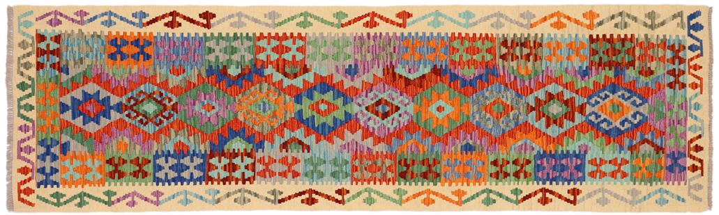Flat Weave Kilim, Antique, Navaho, Vintage, Handmade, Geometric Kilim Rust Beige Hand-Woven Runner 100% Wool Area Rug 3 x 10