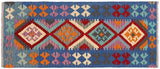 Flat Weave Kilim, Antique, Navaho, Vintage, Handmade, Geometric Kilim Red Blue Hand-Woven Runner 100% Wool Area Rug 3 x 6