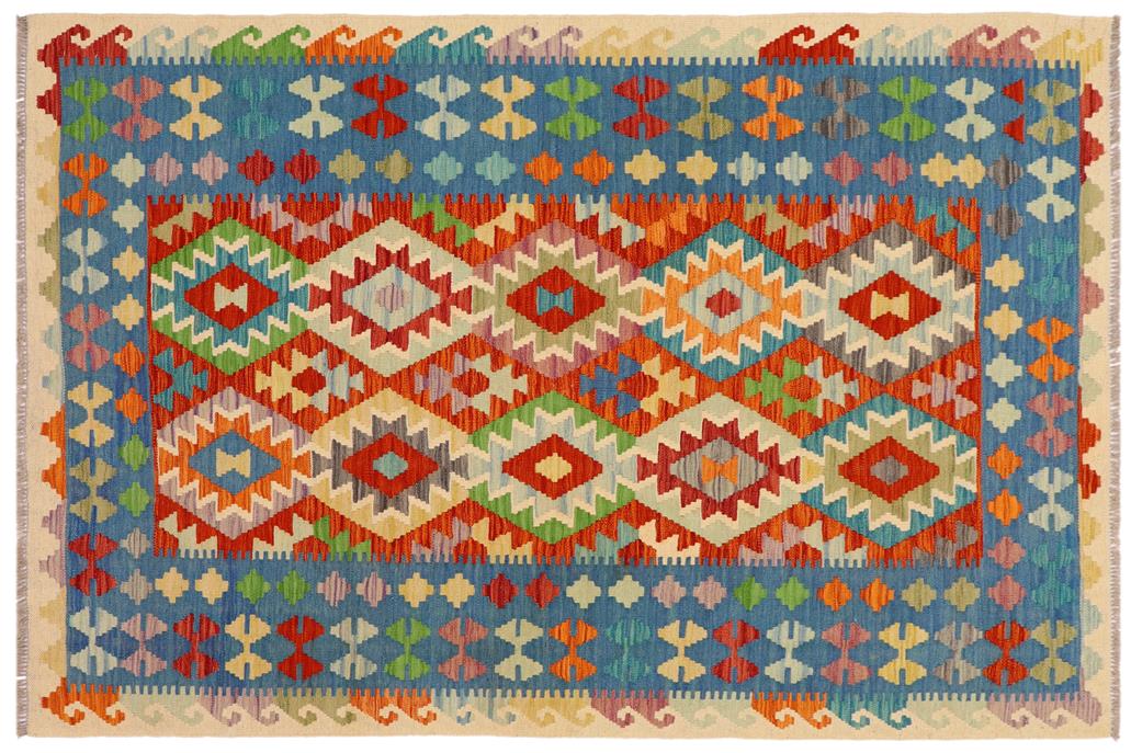 Flat Weave Kilim, Antique, Navaho, Vintage, Handmade, Geometric Kilim Rust Blue Hand-Woven Rectangle 100% Wool Area Rug 5 x 6