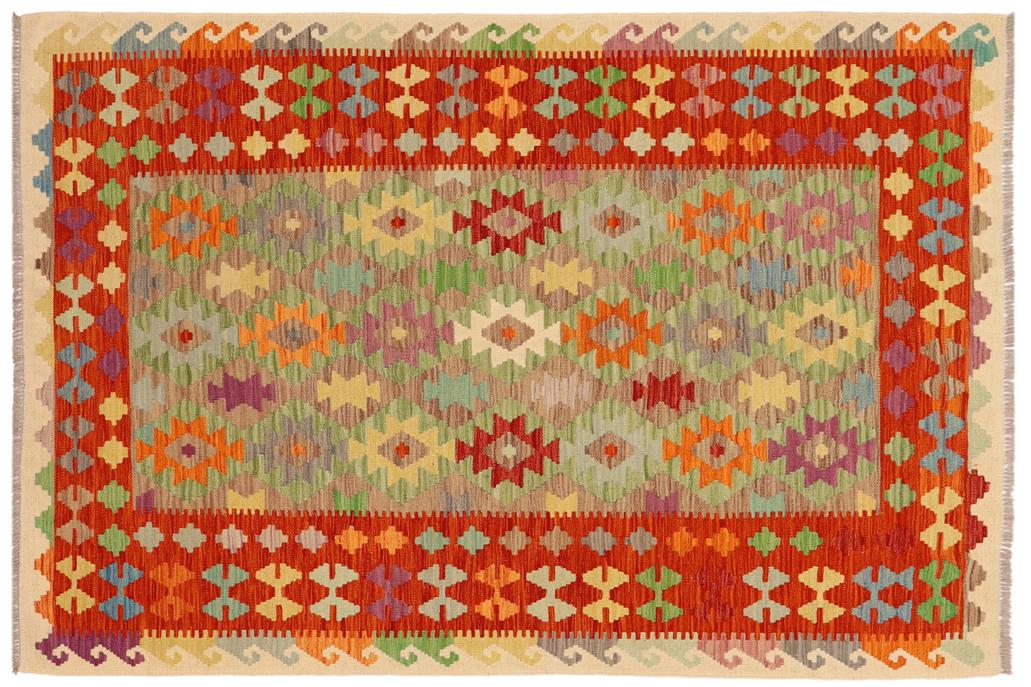 Flat Weave Kilim, Antique, Navaho, Vintage, Handmade, Geometric Kilim Blue Rust Hand-Woven Rectangle 100% Wool Area Rug 5 x 6
