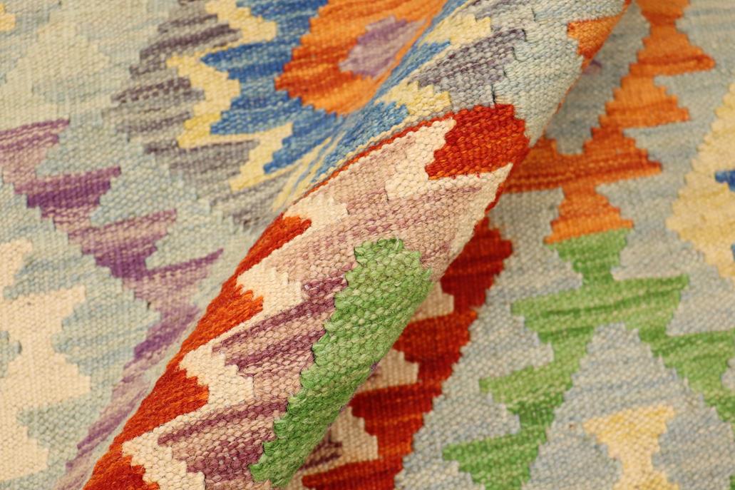 Flat Weave Kilim, Antique, Navaho, Vintage, Handmade, Geometric Kilim Blue Rust Hand-Woven Rectangle 100% Wool Area Rug 4 x 5