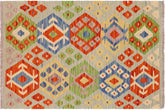 handmade Geometric Kilim Blue Rust Hand-Woven RECTANGLE 100% WOOL area rug 3 x 4