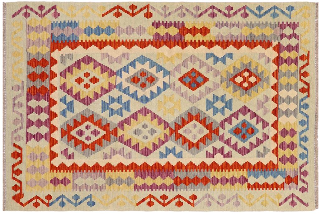 Flat Weave Kilim, Antique, Navaho, Vintage, Handmade, Geometric Kilim Blue Rust Hand-Woven Rectangle 100% Wool Area Rug 4 x 5