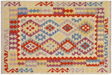 Flat Weave Kilim, Antique, Navaho, Vintage, Handmade, Geometric Kilim Blue Rust Hand-Woven Rectangle 100% Wool Area Rug 4 x 5