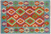 handmade Geometric Kilim Rust Blue Hand-Woven RECTANGLE 100% WOOL area rug 3 x 5