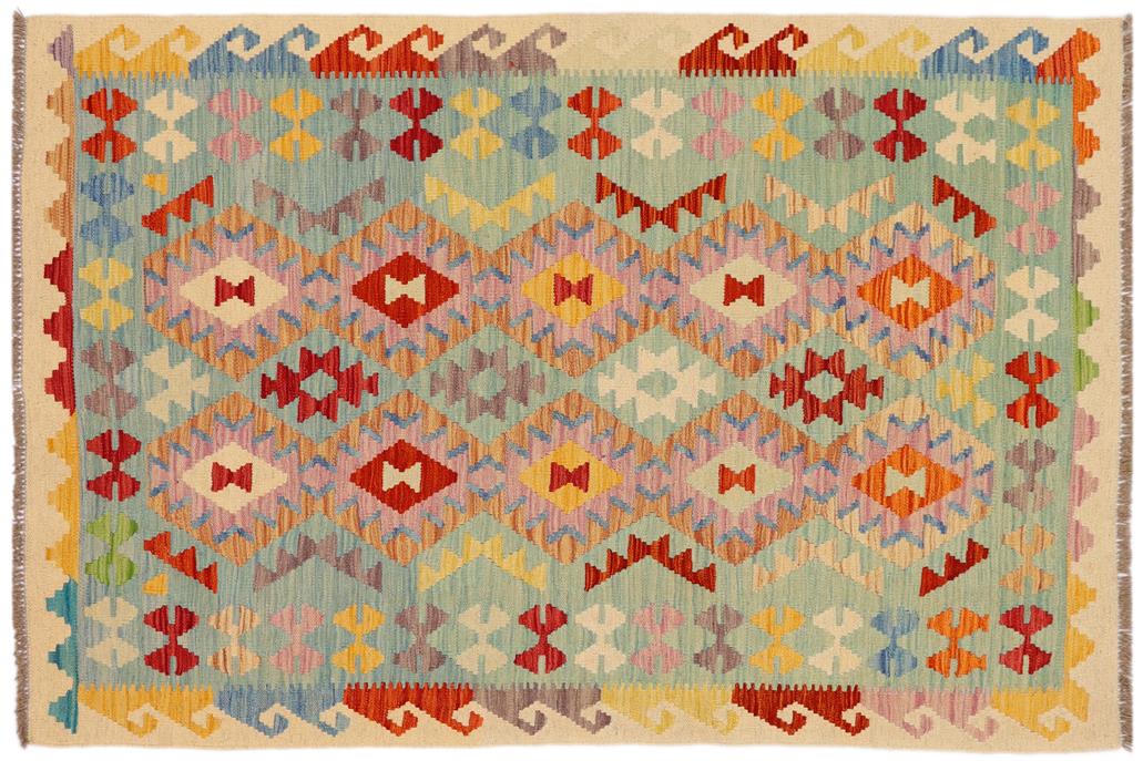 Flat Weave Kilim, Antique, Navaho, Vintage, Handmade, Geometric Kilim Blue Beige Hand-Woven Rectangle 100% Wool Area Rug 4 x 6