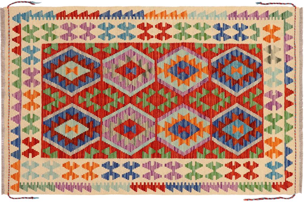 Flat Weave Kilim, Antique, Navaho, Vintage, Handmade, Geometric Kilim Rust Beige Hand-Woven Rectangle 100% Wool Area Rug 3 x 5