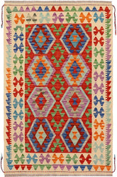 Flat Weave Kilim Antique Navaho Vintage handmade Geometric Kilim Rust Beige Hand-Woven Rectangle 100% Wool Area Rug 3x5