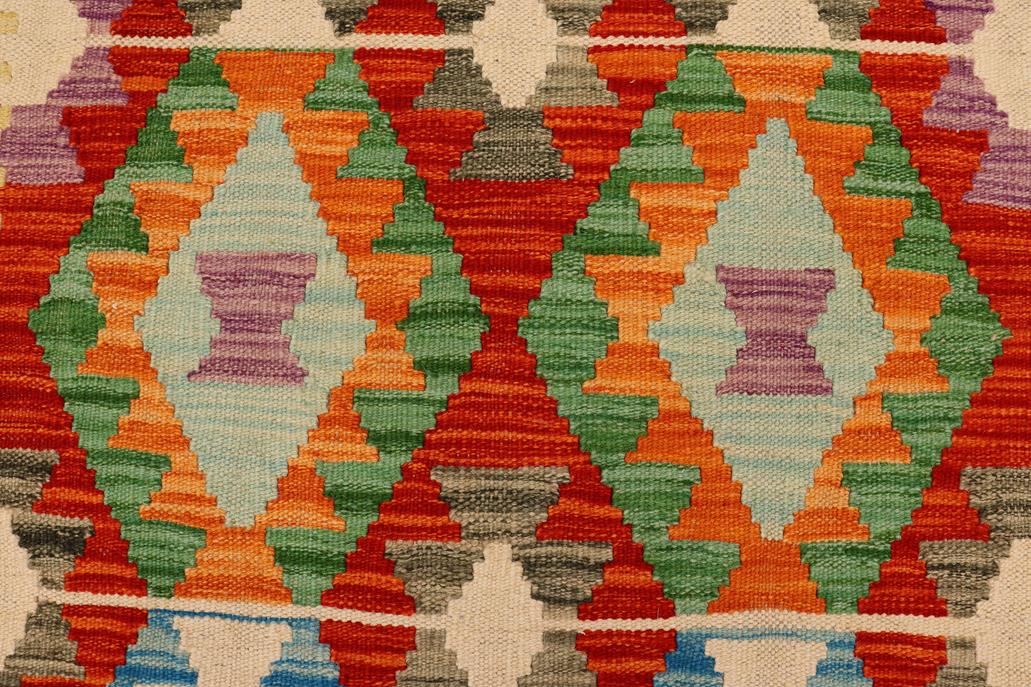 Flat Weave Kilim, Antique, Navaho, Vintage, Handmade, Geometric Kilim Rust Beige Hand-Woven Runner 100% Wool Area Rug 3 x 10