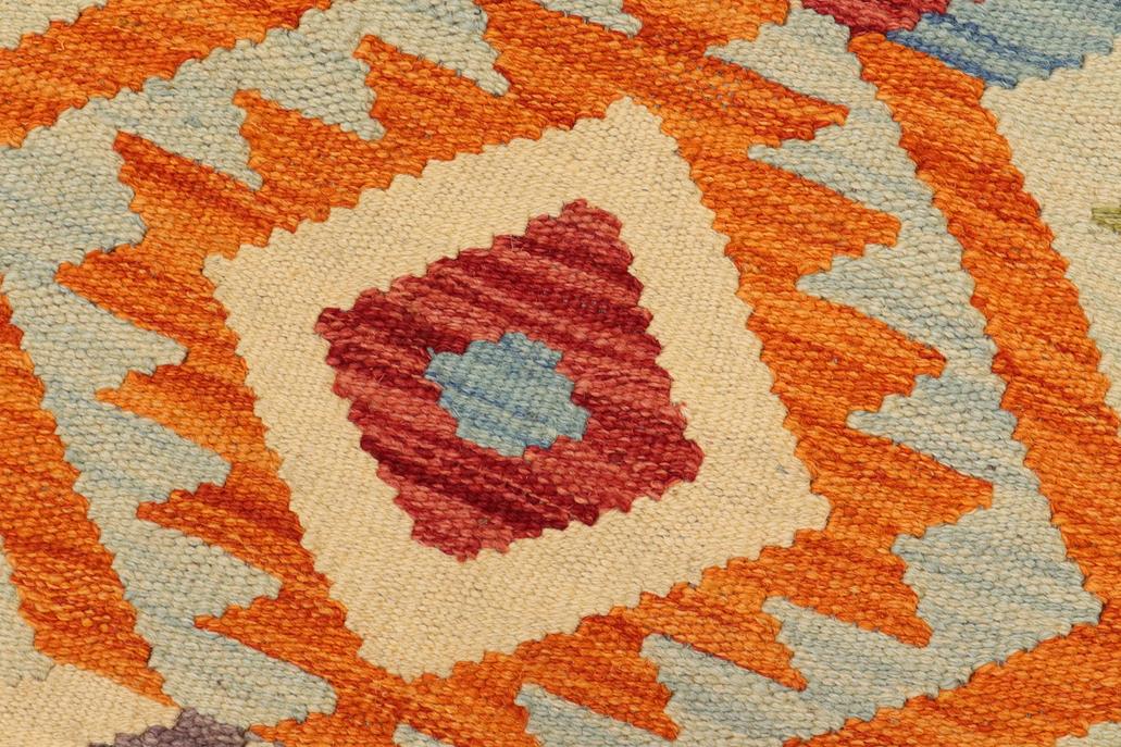 Flat Weave Kilim, Antique, Navaho, Vintage, Handmade, Geometric Kilim Blue Rust Hand-Woven Runner 100% Wool Area Rug 3 x 6