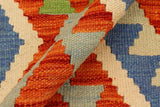 Flat Weave Kilim, Antique, Navaho, Vintage, Handmade, Geometric Kilim Rust Blue Hand-Woven Rectangle 100% Wool Area Rug 5 x 7