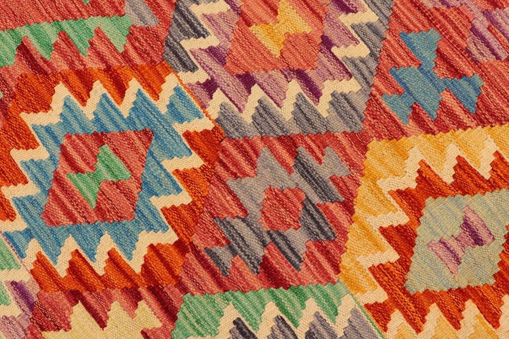 Flat Weave Kilim, Antique, Navaho, Vintage, Handmade, Geometric Kilim Red Blue Hand-Woven Rectangle 100% Wool Area Rug 5 x 7