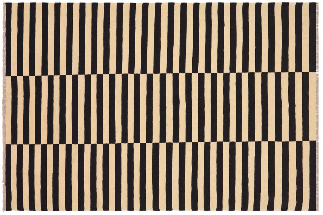 Flat Weave Kilim, Antique, Navaho, Vintage, Handmade, Modern Kilim Beige Black Hand-Woven Rectangle 100% Wool Area Rug 5 x 8