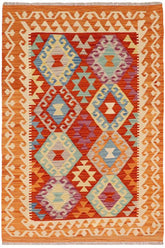 Flat Weave Kilim Antique Navaho Vintage handmade Geometric Kilim Rust Beige Hand-Woven Rectangle 100% Wool Area Rug 3x5