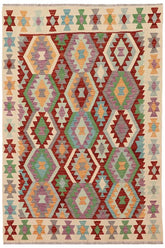 Flat Weave Kilim Antique Navaho Vintage handmade Geometric Kilim Rust Beige Hand-Woven Rectangle 100% Wool Area Rug 5x6