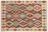 handmade Geometric Kilim Rust Beige Hand-Woven RECTANGLE 100% WOOL area rug 5x6
