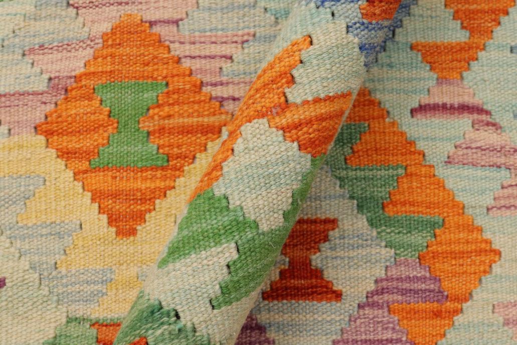 Flat Weave Kilim, Antique, Navaho, Vintage, Handmade, Geometric Kilim Blue Beige Hand-Woven Rectangle 100% Wool Area Rug 5 x 7