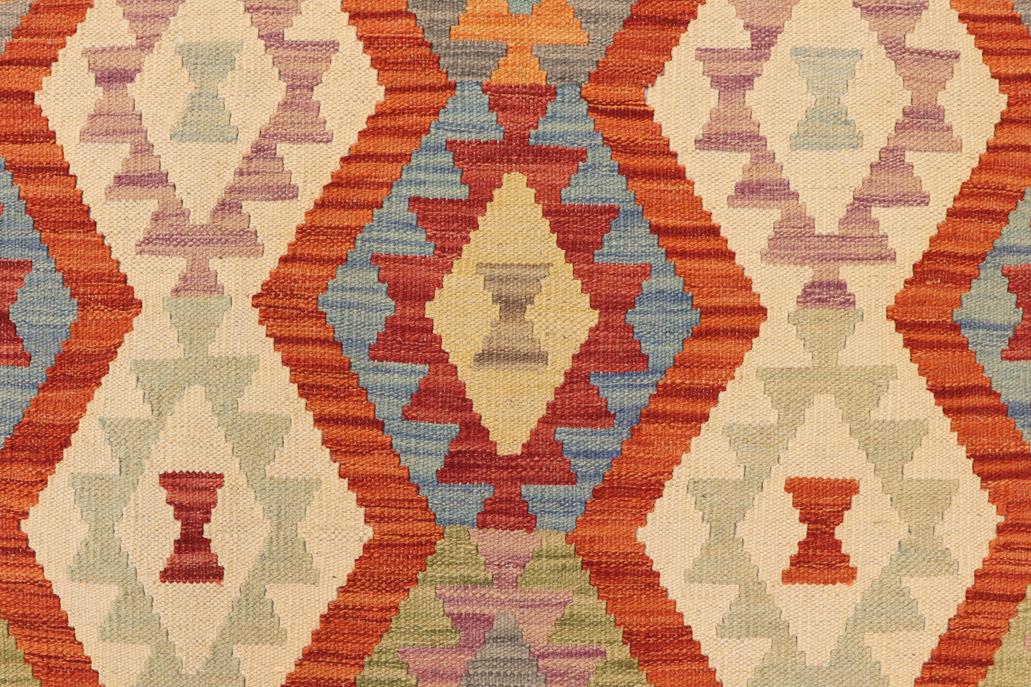 Flat Weave Kilim, Antique, Navaho, Vintage, Handmade, Geometric Kilim Rust Blue Hand-Woven Rectangle 100% Wool Area Rug 9 x 9